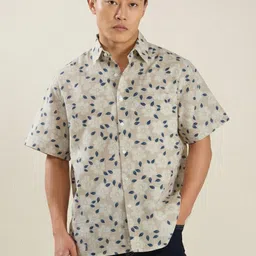 MARK & ALBERT Men Relaxed Fit Floral Printed Spread Collar Linen Casual Shirt-picture-22