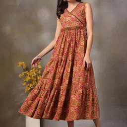 Stylum Ethnic Motifs Print Tiered Wrap Midi Dress-picture-2