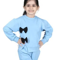 Aww Hunnie Full Sleeves Bow Applique Detail Sweatshirt - Blue image 1