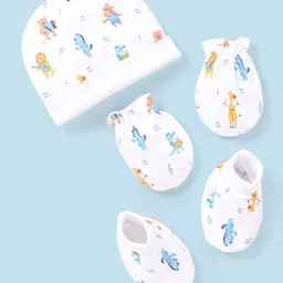 Babyhug 100% Cotton Cap Mittens & Booties Wild Animal Print  - Diameter 11.5 cm-picture-18