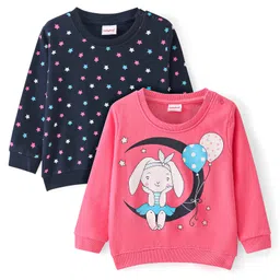 Babyhug Cotton Knit Full Sleeves Sweatshirts With Star & Doll Graphics Pack of 2 - Pink & Navy-picture-24