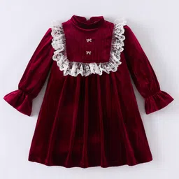 Kookie Kids Full Bell Sleeves Party Frock With Lace Detailing - Maroon-picture-11