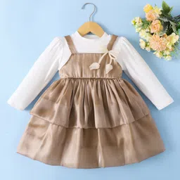 Mark & Mia Full Sleeves Solid Party Dress - Light Brown & White-picture-27