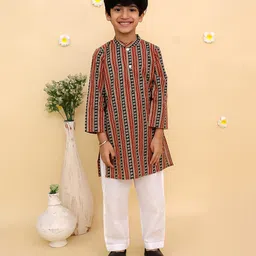 The Mom Store Cotton Knit Full Sleeves Kalamkari Work Printed Kurta Pyjama Set - Multi Colour-picture-22