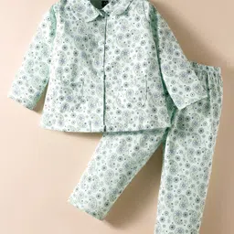 Evimo Single Jersey Full Sleeves Co-ords Night Suit With Floral Print - Light Green-picture-28