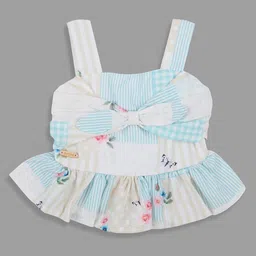 Actuel Sleeveless Floral Printed Bow Detailed Peplum Top - White Beige & Blue-picture-26