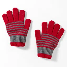 Model Knitted Striped Gloves - Red-picture-34