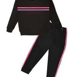 Kiwi Cotton Knit Full Sleeves Taped Tee & Lounge Pant Set - Black-picture-12