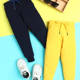Knitting Doodles Terry Knit Pack Of 2 Solid Track Pants - Navy Blue & Yellow-picture-23