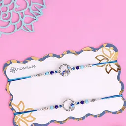 Floweraura Set Of 2 Artificial Stones Studded & Beaded Peacock Thread Rakhis With Roli-picture-35