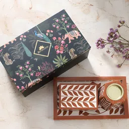 Ritualistic 3-Pcs Brown & White Printed Wooden Bakhoor Set PoojaEssentials image 4