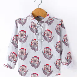 Dapper Dudes Full Sleeves Floral Printed Kurta Style Shirt - Sky Blue image 2