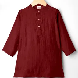 Babyhug Woven Full Sleeves Solid Coloured Kurta Pyjama Set With Embroidered Jacket - Maroon image 2