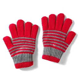 Model Knitted Striped Gloves - Red image 2