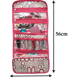 Kuber Industries Hanging OrganizerRexine Makeup Travel OrganizerFoldable D Print Cosmetic BagBathroom Organizer KitToiletry Bag for Men & WomenPack of 2,Cream, image 3