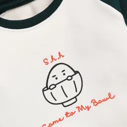 CUTOPIES Fleece Knit Full Sleeves Come To My Bowl Text Printed Pre Winter Sweatshirt - Bottle Green image 4