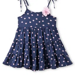 Babyhug Rayon Woven Half Sleeves T-Shirt & Floral Printed Frock with Applique - Navy Blue image 4