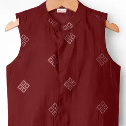 Babyhug Woven Full Sleeves Solid Coloured Kurta Pyjama Set With Embroidered Jacket - Maroon image 4