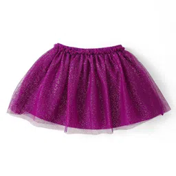 Babyhug Cotton Knit Full Sleeves Top & Mesh Overlay Skirt Set With Foil Text Print - Purple image 4