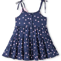 Babyhug Rayon Woven Half Sleeves T-Shirt & Floral Printed Frock with Applique - Navy Blue image 5