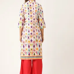 Kurti's by Menka Women White & Red Printed Kurta with Palazzos image 4