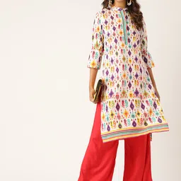 Kurti's by Menka Women White & Red Printed Kurta with Palazzos image 3