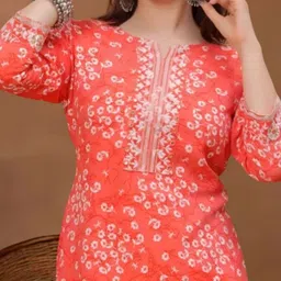 Nibhao Floral Printed Notch Neck Straight Kurta image 3