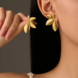 Palli Creation Stainless Steel Anti-Tarnish Leaf Shaped Studs Earrings-image-70