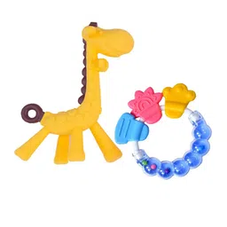 Kritiu Set Of 2 Giraffe Shape & Rattle Handle Teethers - Blue & Yellow-picture-24