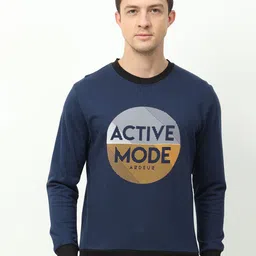 ARDEUR Men Navy Blue Printed Sweatshirt-image-4