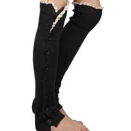 bold n elegant Long Lace Woollen Thermal Warm Comfortable Leg Warmers Side Button Knee Length Boot Cuffs Socks for Women image 1