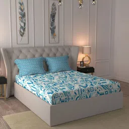 MYTRIDENT Blue & White Geometric Printed Cotton 120 TC Queen Bedsheet with 2 Pillow Covers-image-83