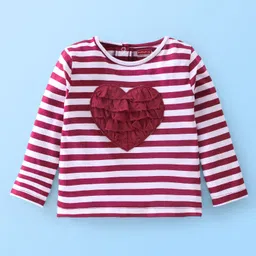 Babyhug 100% Cotton Knit Full Sleeves Striped T-Shirt with Schifili Design - Maroon-picture-14