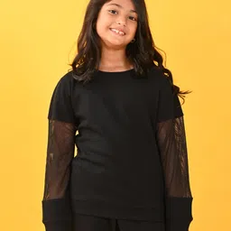 Anthrilo Full Sleeves Solid Interlock Net Sweatshirt - Black-image-10