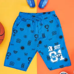 Pantaloons Junior Sports Theme Baseball Champ Printed Shorts - Cobalt Blue-image-76