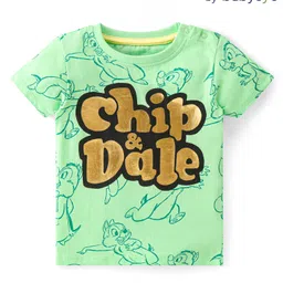 Babyoye Disney 100% Cotton Knit Half Sleeves T-Shirt with Chip N Dale With Foil Print - Green-image-24