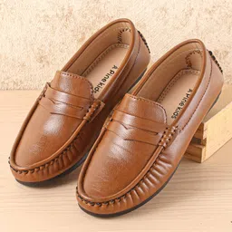 Pine Kids Slip On Solid Colour Loafers- Light Brown-picture-27