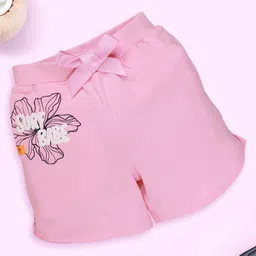 Kiddopanti Cotton Surf Babe Text & Floral Printed Bow Applique Detailed Shorts - Baby Pink-picture-15