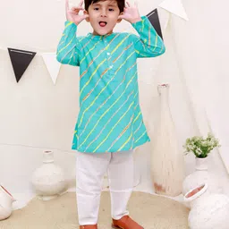 Ka-mee Cotton Woven Full Sleeves Leheriya Printed Kurta & Pyjama Set - Blue-picture-39