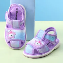 Cute Walk by Babyhug Velcro Closure Sandals with Bear Applique - Purple-picture-15