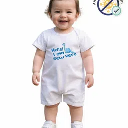 COCOON ORGANICS 100% Cotton Knit Half Sleeves Hello I Am New Here Text Printed Anti Microbial Romper - White-picture-39