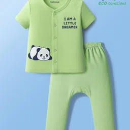 Babyoye 100% Cotton Woven Half Sleeves Night Suit With Text Print - Light Green-image-29