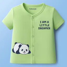 Babyoye 100% Cotton Woven Half Sleeves Night Suit With Text Print - Light Green image 2