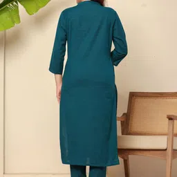 FLAMBOYANT Women Floral Embroidered Regular Thread Work Pure Cotton Kurta with Trousers image 2