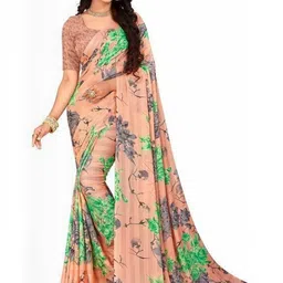 GHAN SALS Floral Printed Baluchari Saree With Blouse Piece image 1