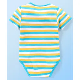 Babyhug 100% Cotton Knit Half Sleeves Onesies with Stripes & Watermelon Print Pack of 3 - Red Yellow & White image 5