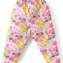 Zero Sinker Knit Full Sleeves Top & Leggings Set With Fruit & Floral Print - Pink image 5