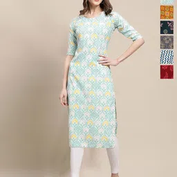 7Threads Selection Of 6 Ethnic Motifs Printed Round Neck Straight Kurtas-image-24