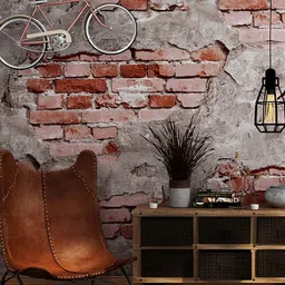 INDIAN ROYALS Cream & Red Brick & Plaster Printed Self-Adhesive & Durable Wall Sticker-picture-10