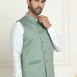 Anouk Embroidered Woven Mandarin Collar Neck Nehru Jacket image 4